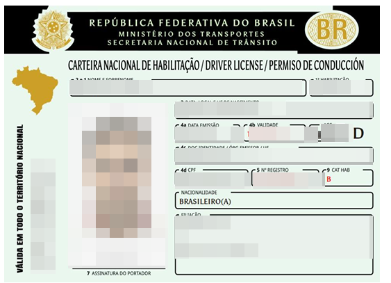 CNH real com foto e dados pessoais ocultos